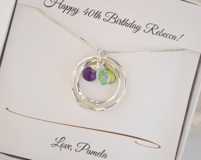 Mothers birthstone necklace, Gift for mom, 40th Birthday gift for mom, Gift for wife