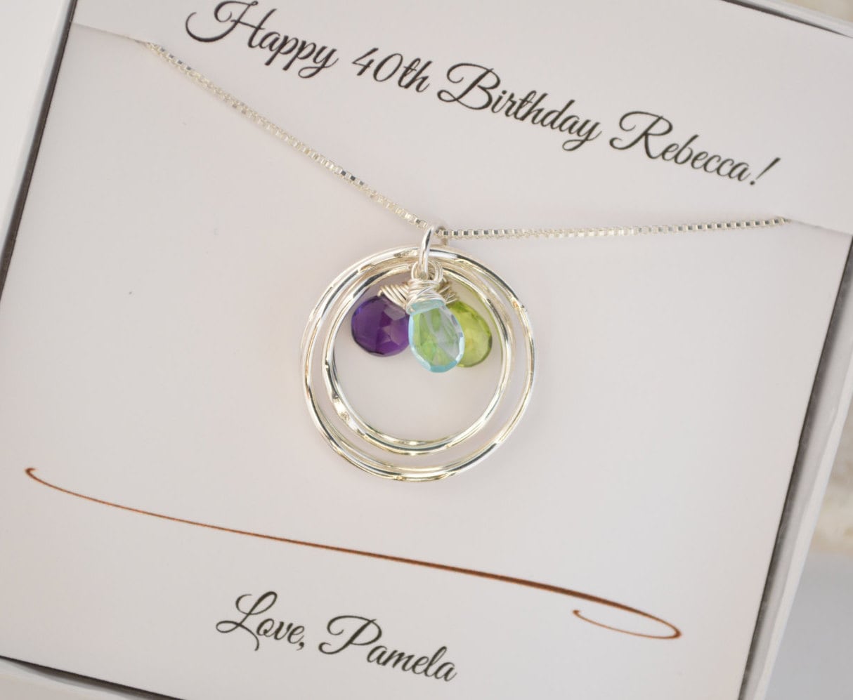 Mothers birthstone necklace, Gift for mom, 40th Birthday