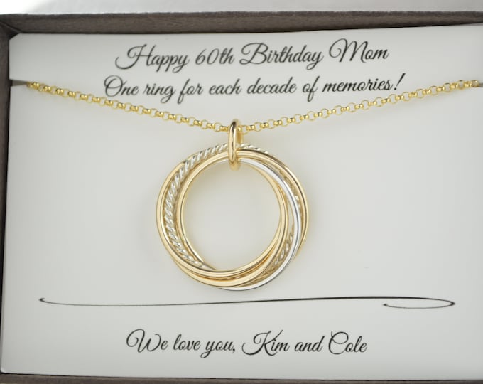 60th Birthday jewelry for women, 6 Mixed metals necklace, 60th Birthday gifts for mom, 6th Anniversary gift for her, 60 Years old, Milestone