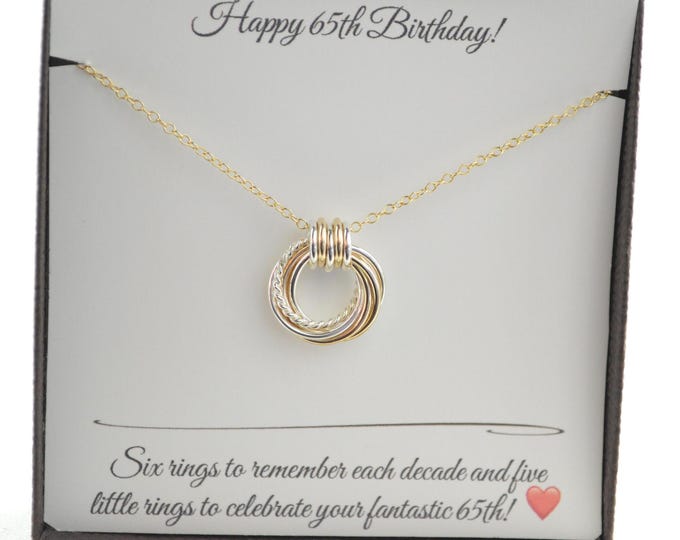 65th Birthday Gift for Women, Mixed Metal Necklace, 65th Birthday Gift for Mom and Grandma, Gold Necklace, 65th Gift Small Necklace