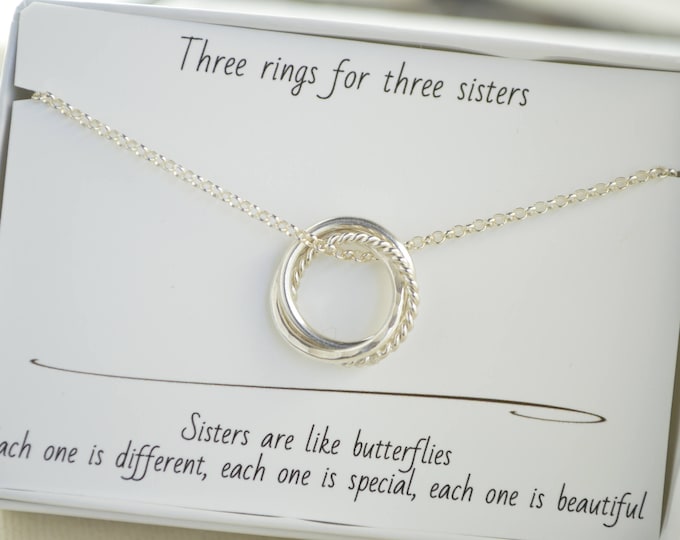 30th Birthday gift for daughter, 3 Rings for 3 decades necklace, 3rd  Anniversary gift, 3 Sisters necklace, Petite necklace, 30th Jewelry