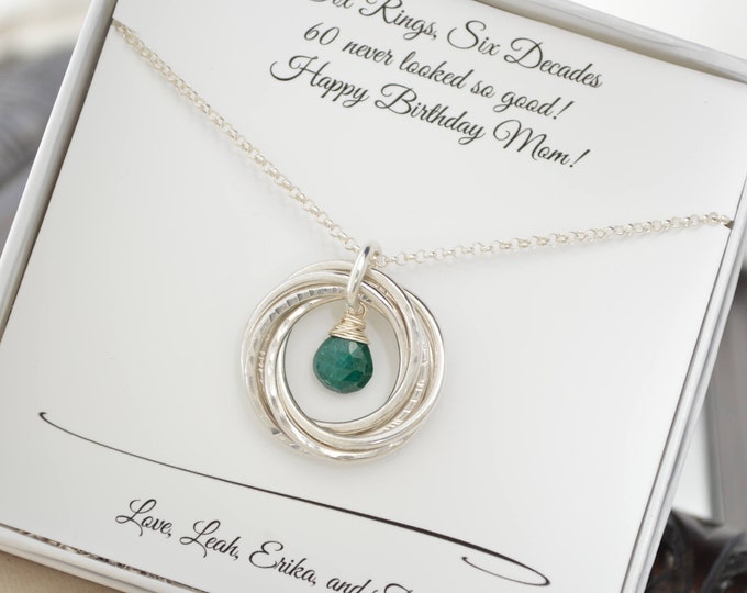 60th Birthday jewelry for mom, May birthstone necklace,  6th Anniversary gift for wife, Emerald birthstone gift, 60th Birthday gift for mom