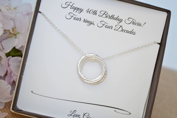 40th Birthday Gift Idea for Woman 4 Rings 4 Decades 40th Gift for Daughter Friend Sister 40th Birthday Necklace