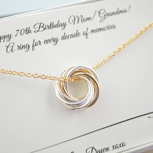 Collana piccola, gif per il 70° compleanno per la mamma, collana per il 70° compleanno, regalo per il 7° anniversario, regalo per il 70° compleanno per le donne, 7 anelli per 7 decenni
