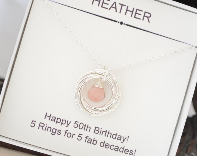 October birthstone necklace, Gift for sister necklace, Gift for mother necklace, 50th Birthday gift for mom, 5th Anniversary for her