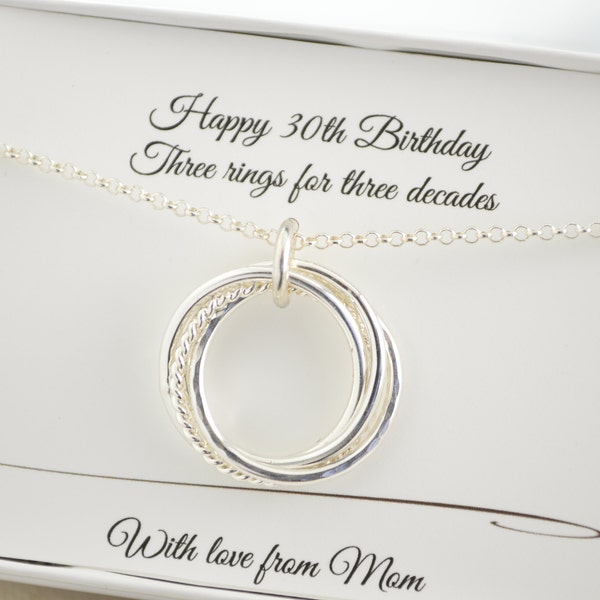 30th Birthday gift for her, 3 Decades necklace, 30th Birthday gift for daughter, 30rd Anniversary gift,Milestone gifts, 3 Rings necklace