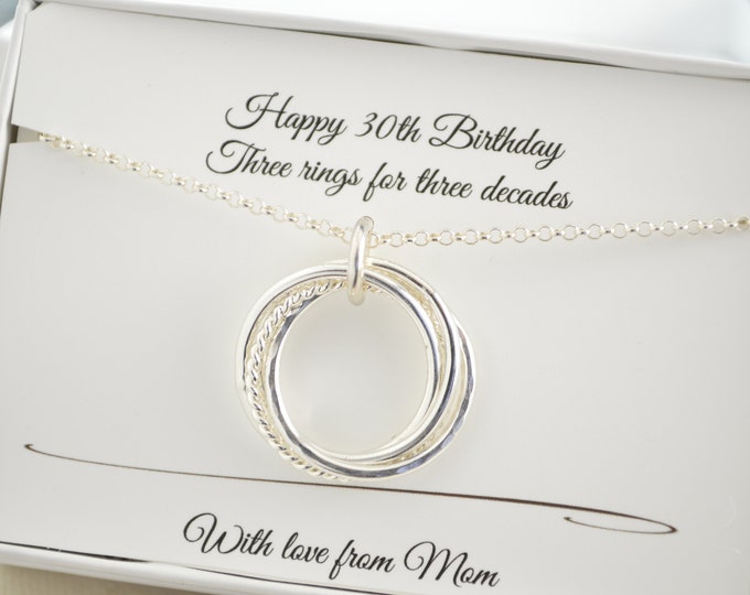 30th Birthday for her, 30th Birthday gift for daughter, Milestone gifts, 3 Rings Necklace, Sterling Silver Necklace, Birthday Gifts