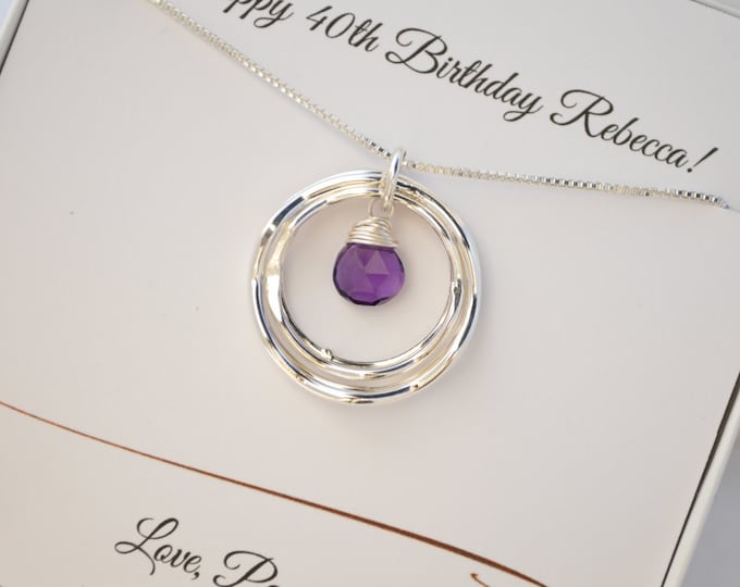 40th Birthday Gift For Her, Amethyst Necklace, February Birthstone Jewelry for Women, 4rd Anniversary Gift for Wife Best Friend Gift,4 Rings