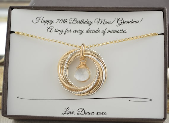 70th Birthday Gift for Mom Rings Necklace, April Birthstone