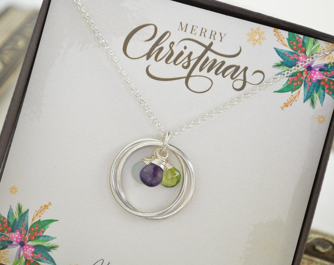 Christmas gift for mom, Birthday gift for her, Family birthstone necklace for mom, Infinity necklace with birthstones, Family necklace