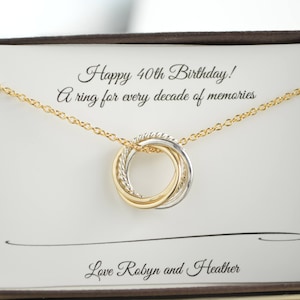 40th Birthday necklace, 4th Anniversary gift, Dainty necklace, 40th Birthday jewelry, 4 Rings 4 decades necklace, 40th Birthday for daughter