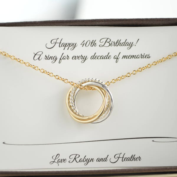 40th Birthday necklace, 4th Anniversary gift, Dainty necklace, 40th Birthday jewelry, 4 Rings 4 decades necklace, 40th Birthday for daughter