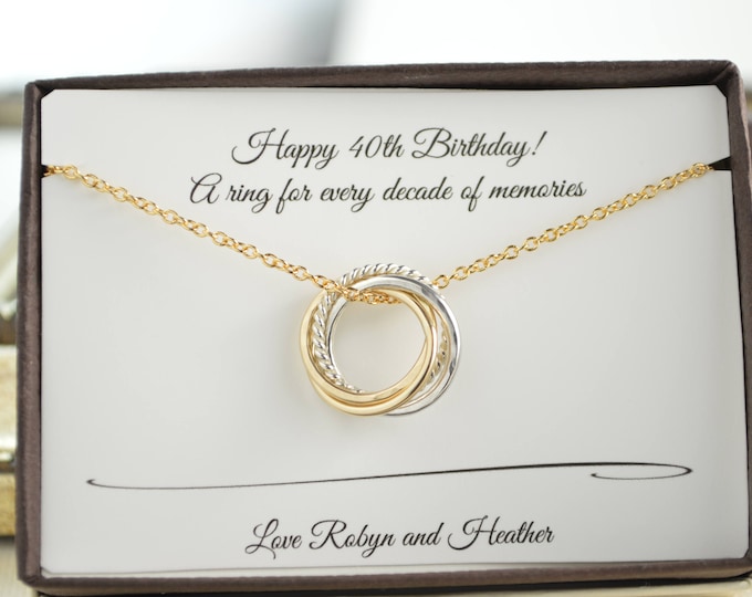 40th Birthday necklace, 4th Anniversary gift, Dainty necklace, 40th Birthday jewelry, 4 Rings 4 decades necklace, 40th Birthday for daughter