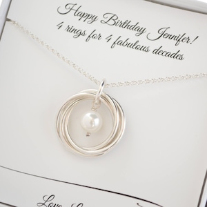 Collar de 40 cumpleaños para mujer, collar con piedra natal de junio, collar de perlas, regalo de 40 cumpleaños para ella, regalo para hija, cuarto aniversario