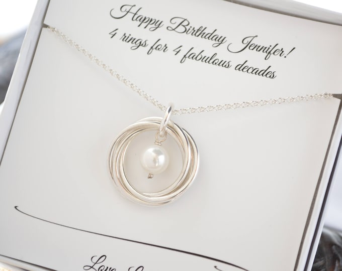 40th Birthday necklace for women, June birthstone necklace, Pearl necklace, Sister jewelry, Gift for daughter, 4th Anniversary gift for her