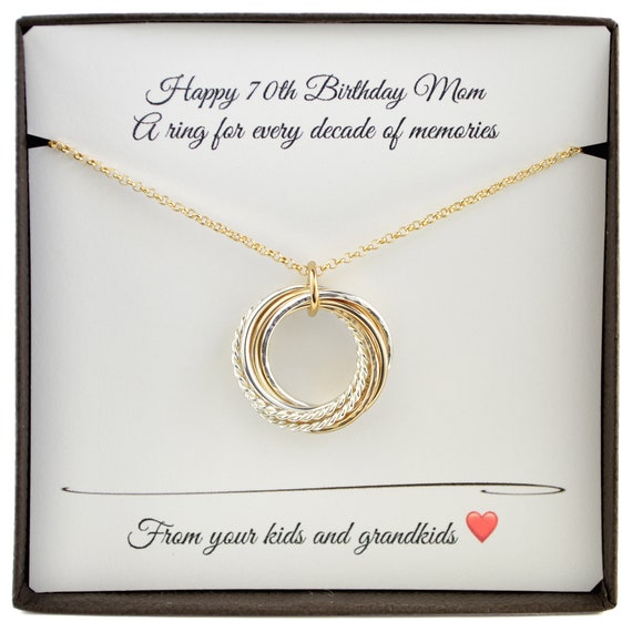 Regalo per il 70 compleanno per la mamma, 7 anelli di metalli misti, regalo  per il 70 anniversario per lei, regalo per il 70 compleanno per le donne,  collana per il 70 compleanno -  Italia