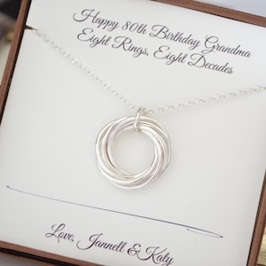 80er Geburtstag Schmuck, 80er Geburtstag Geschenk für Frauen, 8 Ringe für 8 Jahrzehnte Halskette, Geschenk zum 80er Geburtstag, Geschenk für Oma