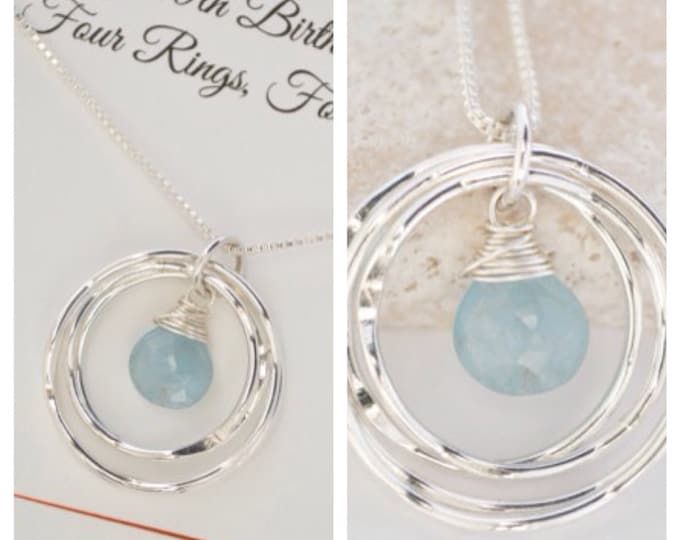 40th Birthday gift for her, 4 sisters gift, 4rd Anniversary gift for wife, Best friend gift,March birthstone necklace,Aquamarine birthstone