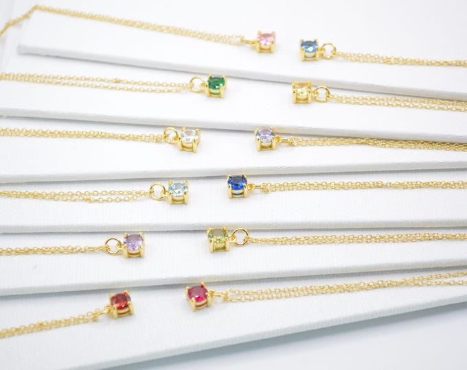 Custom Dainty Birthstone Necklace, 18K Gold Diamond Necklace, Personalized Birthday Gift for Her, Minimalist Gemstone Necklace, Bridesmaid