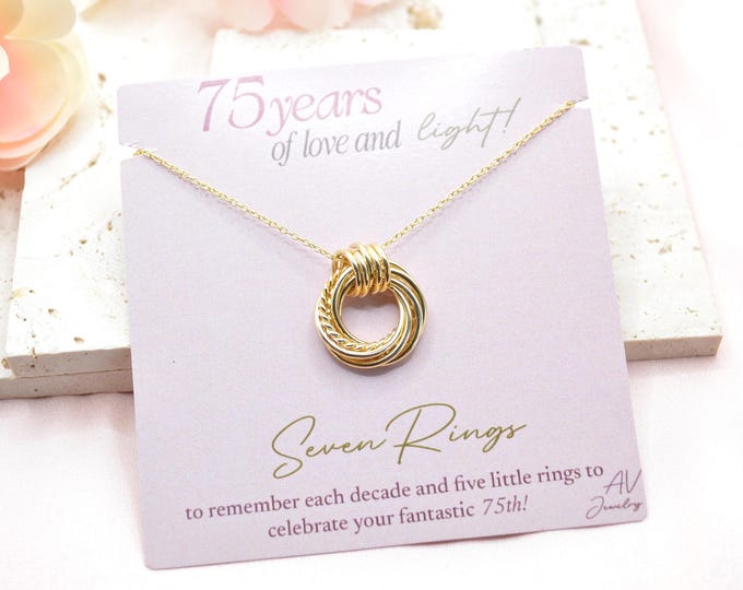75th Birthday Gift for Mom and Grandma, 75th Gold Necklace gift for Women, Birthday Gifts for Her
