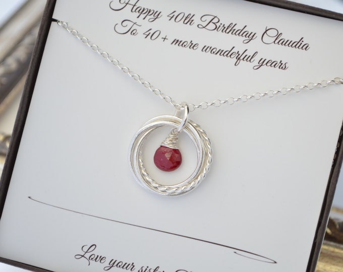 40th Birthday gift for her, July birthstone necklace, 4 Interlocking rings, 4th Anniversary gift, Sister jewelry, Four best friends gift