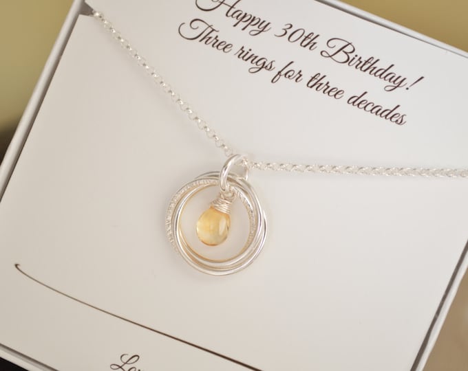 30th Birthday gift for sister, 3 sisters jewelry, 30th Birthday gift her necklace, 3 Best friend necklace, November jewelry,Citrine necklace