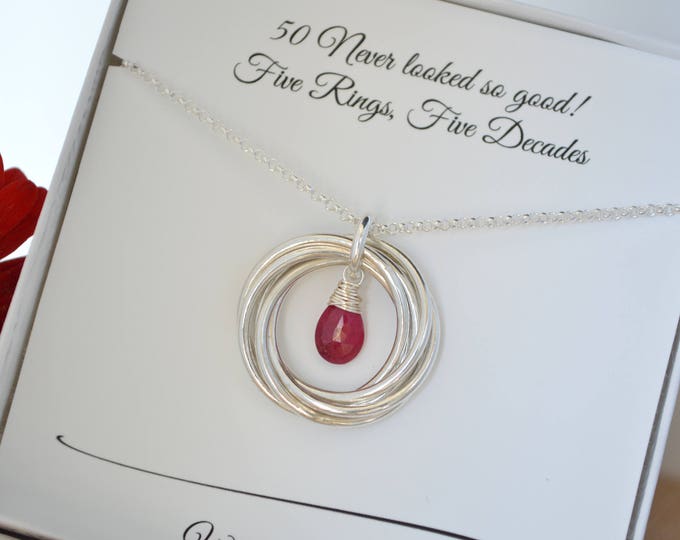 50th Birthday gift for mom, 5th Anniversary gift for wife, July birthstone necklace, Ruby quartz jewelry,5 Best friends necklace,Sister gift