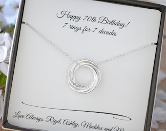 70th Birthday gift for mom, 70th Birthday jewelry, 7th Anniversary gifts for her, Sterling silver necklace, 70th Birthday gifts for women