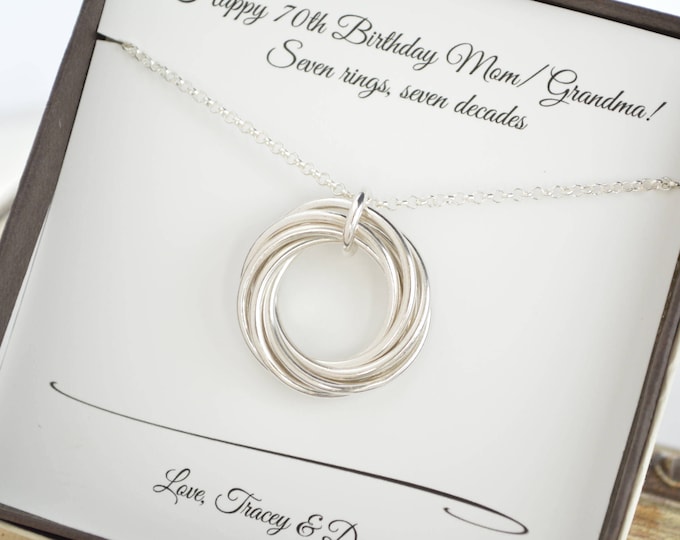 70th Birthday gift for mom and gradmom necklace, 7th Anniversary gift for women, Grandmothers necklace, 7 Rings necklace, Anniversary gifts