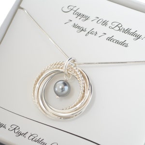 70. Geburtstag Geschenk für Mama, 7 Jahre Geburtstag Geschenk für Mama, 7 Ringe für 7 Jahrzehnte Halskette, Perlenkette, 70 Jahre Geburtstag Schmuck für Frauen
