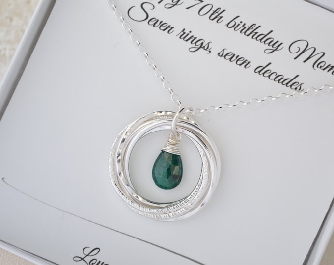 70th Birthday gift for mom and grandma, Emerald birthstone necklace, May birthstone necklace, 7th Anniversary gift for wife, Birthday gifts