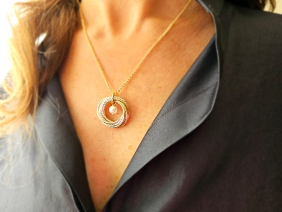 RareLove Collana 50 Anni Con 5 Anelli In Argento 925 - Regalo Di Compleanno Per Donna - Con Scatola E Biglietto