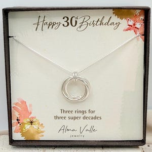 30-årspresent till henne, 3-ringars halsband i silver, tre decenniers halsband, 30-årshalsband, födelsedagspresent till dotter