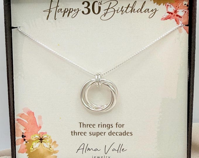 30th Birthday Gift for Her, 3 Rings Necklace Silver, Three Decades Necklace, 30th Birthday Necklace, Birthday Gift for Daughter