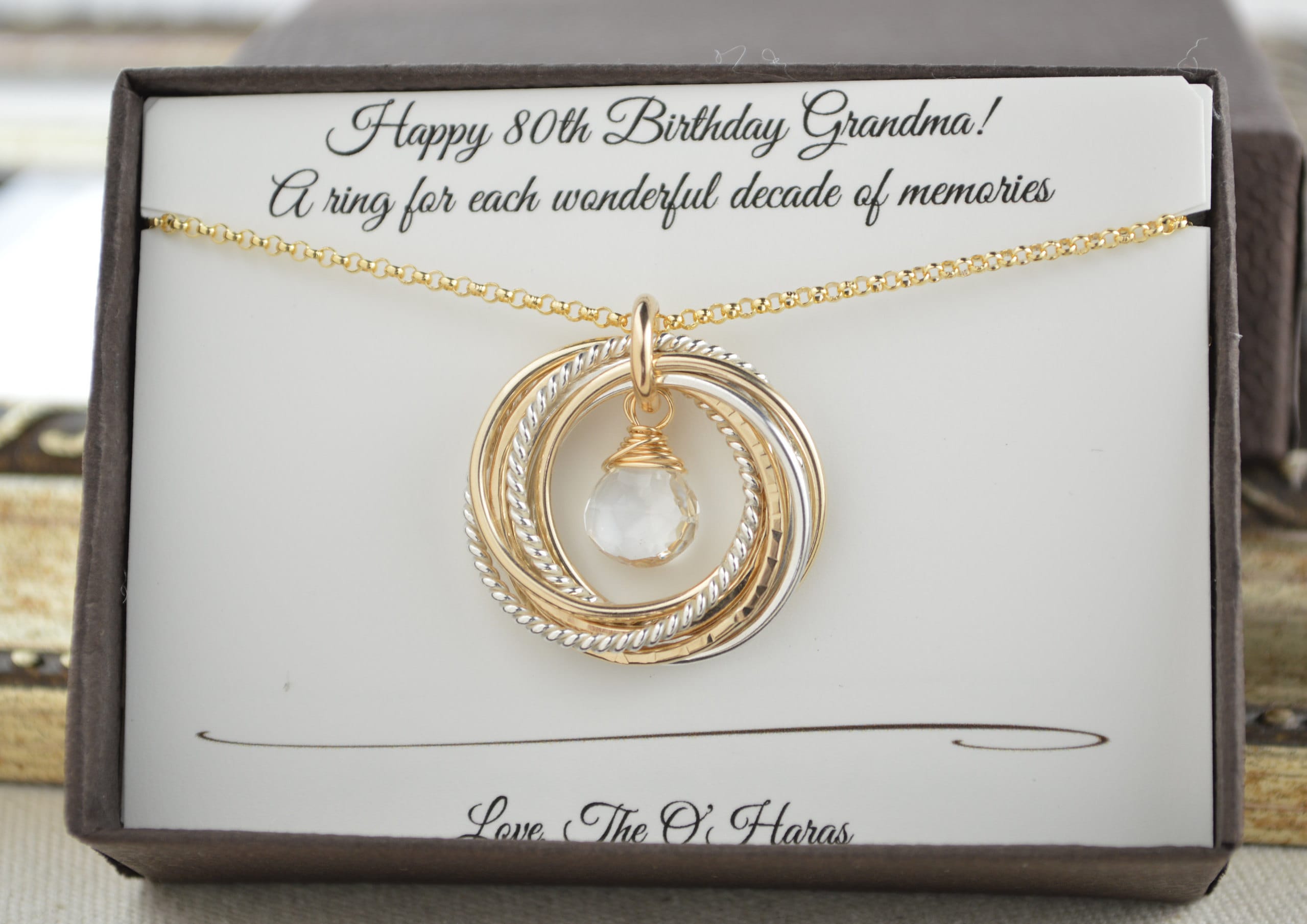 80th Birthday necklace for mom and grandma April birthstone necklace 8 Mixed metal rings 8th Anniversary gift women Milestone Gift