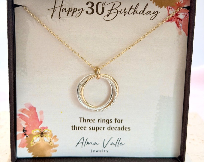30th Birthday jewelry for daughter, 3 Decades necklace, 30th Birthday necklace, 30th Birthday gifts for her, 3 Rings for 3 decades necklace