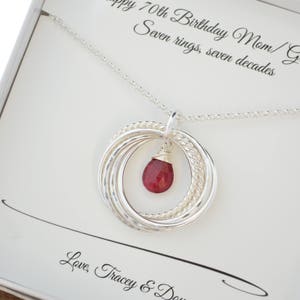 70th Birthday Gift for Women, 70th for mom and grandma, 7th Anniversary gift for women, Ruby birthstone necklace, Milestone Gifts, Birthday