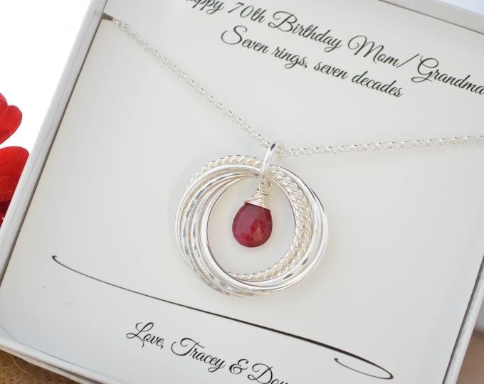 70th Birthday Gift for Women, 70th for mom and grandma, 7th Anniversary gift for women, Ruby birthstone necklace, Milestone Gifts, Birthday