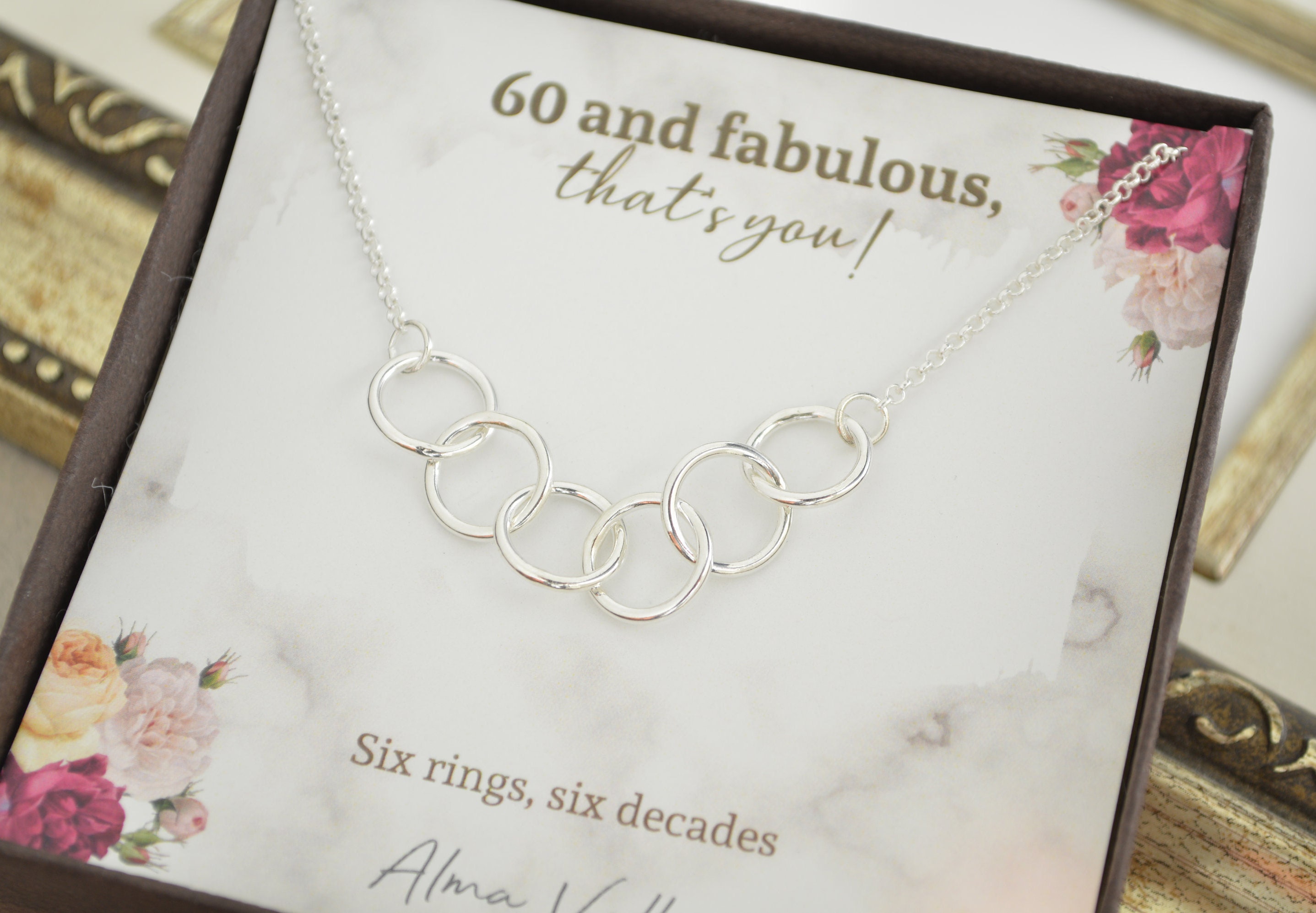 60th Birthday gift mom, 6 Rings 6 decades necklace, 60th Birthday gifts for women, 60th Birthday