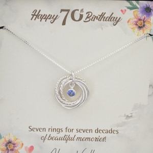 Regali per il 70° compleanno per le donne, collana con 7 anelli in argento per lei, regalo per il 70° compleanno per mamma e nonna, piccola collana in argento con pietra portafortuna