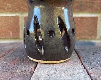 Handmade Stoneware Tea Light Holder – Rustic Ceramic Candle Holder, Cutout Luminary, Earthy Pottery Candle Decor, Cozy Home Accent