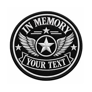 Toppa commemorativa "In Memory", distintivo ricamato con stella alata e nome personalizzato
