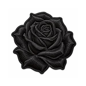 Parche bordado de rosa negra, aplique floral gótico