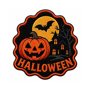 Halloween Pumpkin Embroidered Patch Jack O Lantern Spooky Patch