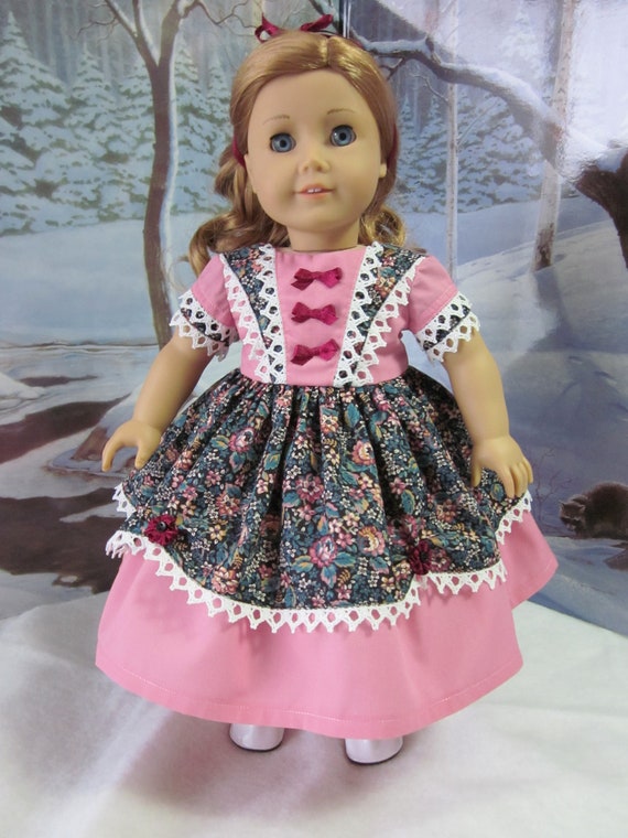 1850's Pink and Black Floral Dress for American Girl Dolls | Etsy