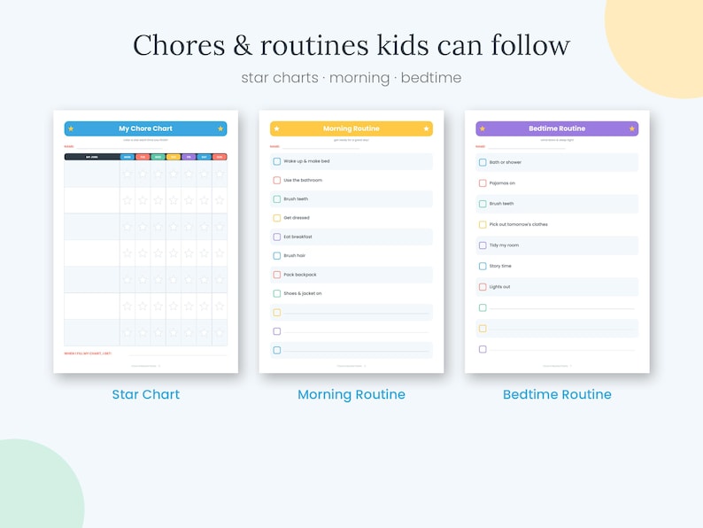 Kids Chore Chart Printable | Reward Chart, Morning & Bedtime Routine ...
