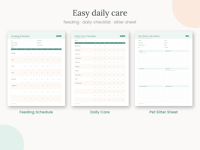 Pet Care Planner Bundle | Dog, Cat, Vet Log, Sitter Sheet (PDF Download ...