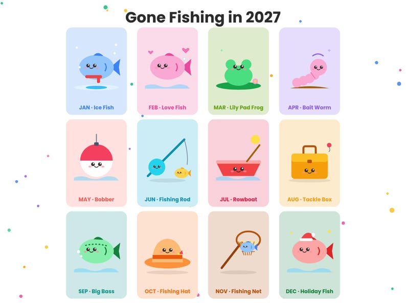 2027 Fishing Calendar, Playful Fish Friends, Half Letter (PDF Download ...