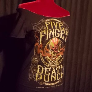Five finger death punch ladies DIY Handmade heavy metal band shirt off the shoulder concert band tee