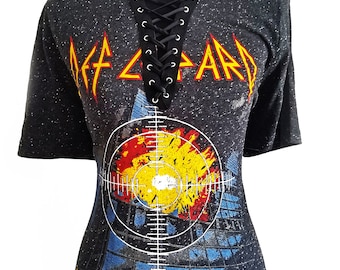 Def Leppard ladies fitted V neck laced rock and roll heavy metal band shirt